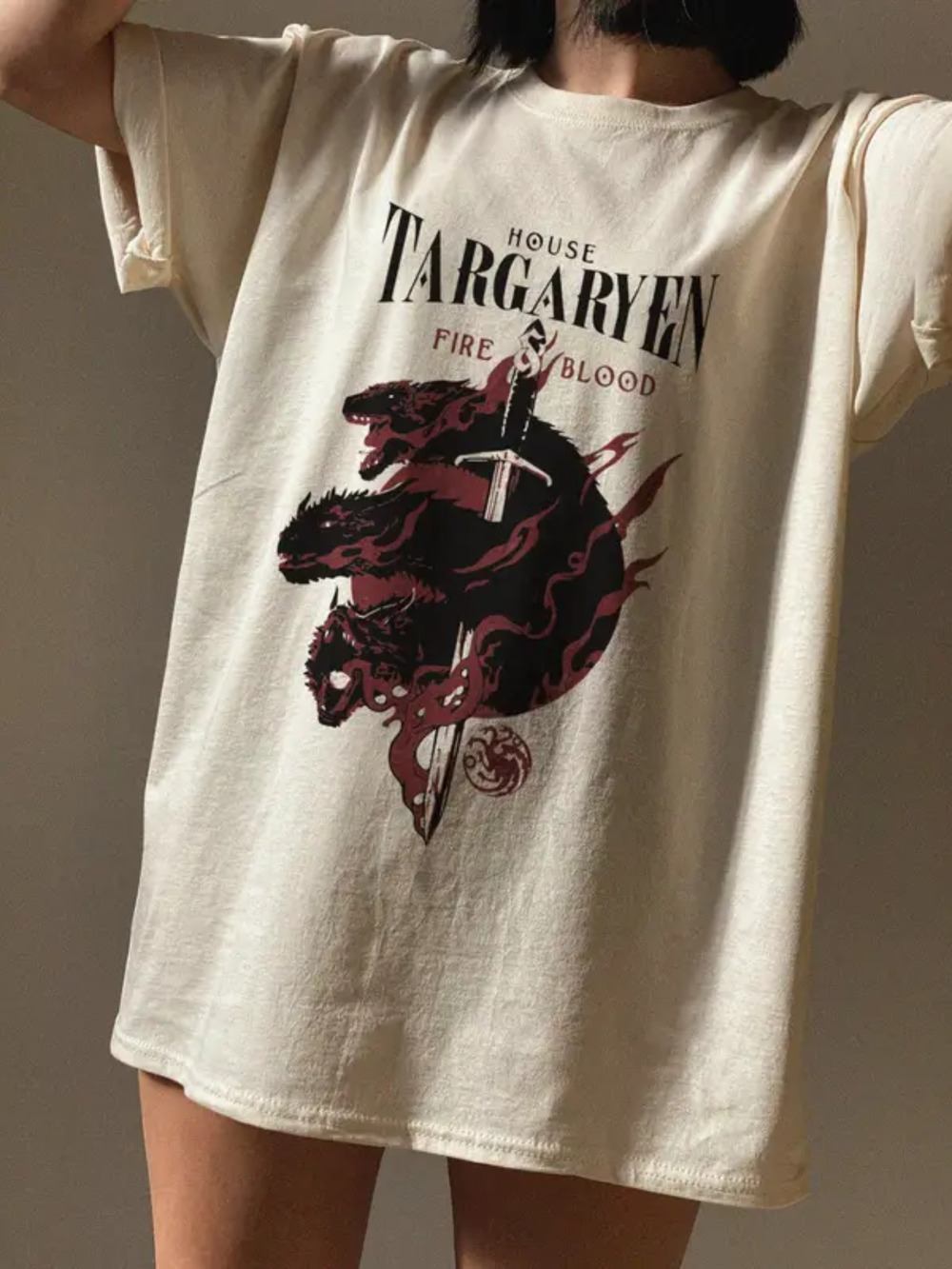 House Targaryen Fire And Blood Dragon Cream Fantasy Graphic T-Shirt
